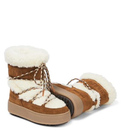 Shop Moon Boot Jtrack Junior Shearling And Suede Snow Boots In Brown