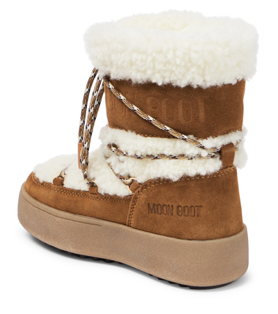 Shop Moon Boot Jtrack Junior Shearling And Suede Snow Boots In Brown