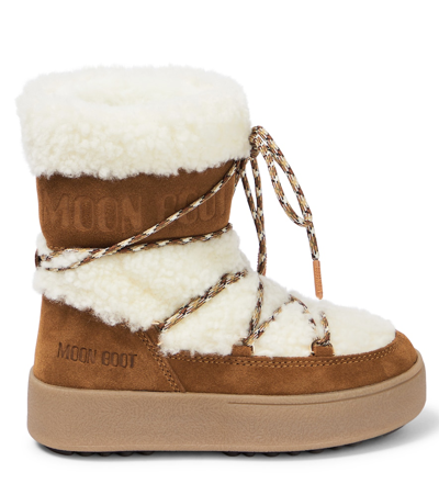 Shop Moon Boot Jtrack Junior Shearling And Suede Snow Boots In Brown