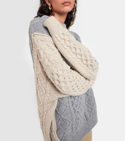 Shop Bottega Veneta Cable-knit Wool-blend Sweater In Grey