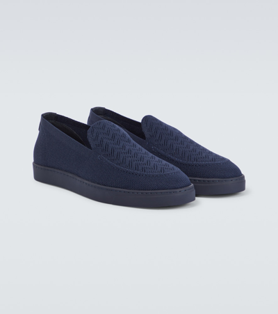 Giorgio Armani Asv Chevron Jacquard Slip-ons In Blue