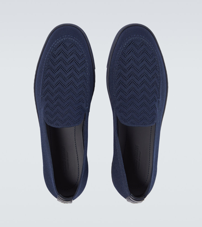 Giorgio Armani Asv Chevron Jacquard Slip-ons In Blue
