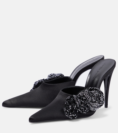 Magda Butrym Floral-appliqué Embellished Satin Mules In Black