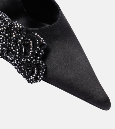 Magda Butrym Floral-appliqué Embellished Satin Mules In Black