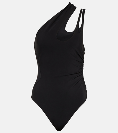 Shop Mugler Asymmetric Jersey Bodysuit In Black