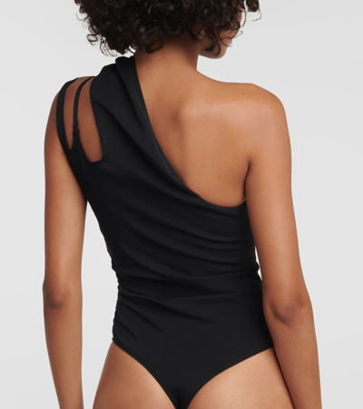 Shop Mugler Asymmetric Jersey Bodysuit In Black