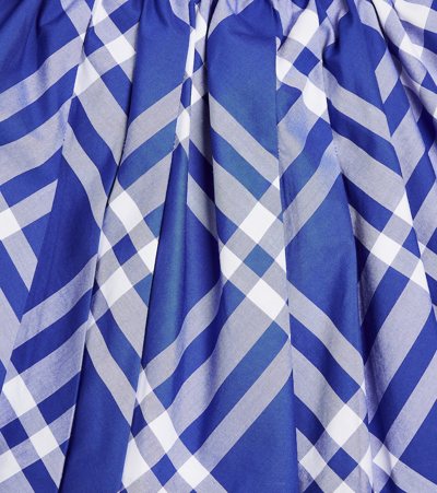 Shop Burberry Checked Pleated Cotton Skirt In Blue