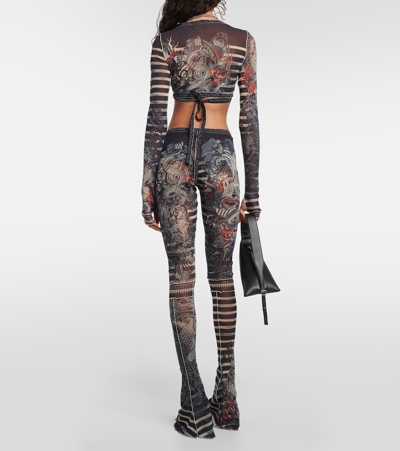 Shop Jean Paul Gaultier Tattoo Collection Mesh Crop Top In Multicoloured