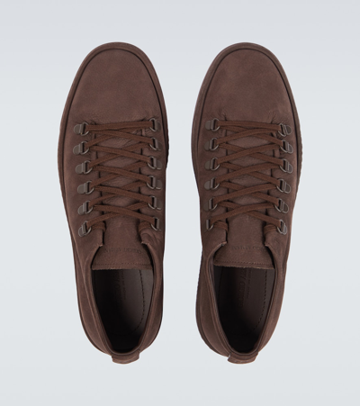 Shop Giorgio Armani Leather Sneakers In Brown