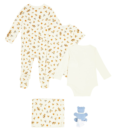 Shop Polo Ralph Lauren Baby Set Of 3 Bodysuits, Blanket, And Stuffed Animal In Multicoloured