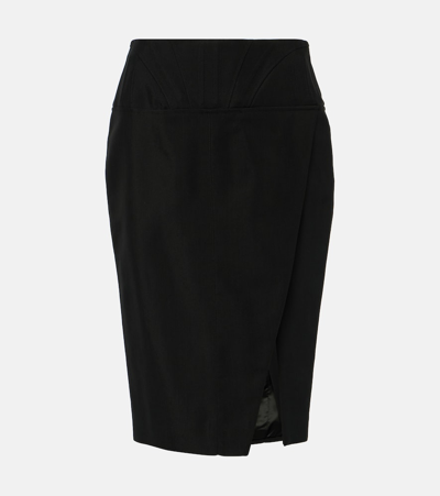 Mugler Viscose Twill High Rise Midi Skirt In Black