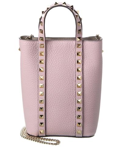 Shop Valentino Rockstud Grainy Leather Tote In Pink