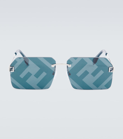 Shop Fendi Sky Rectangular Sunglasses In Blue