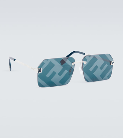 Shop Fendi Sky Rectangular Sunglasses In Blue