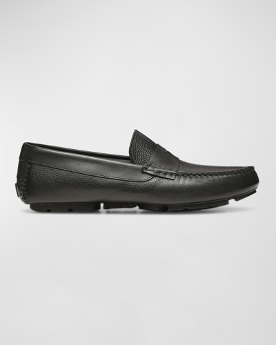 Shop Donald J Pliner Men's Calfskin Driver Penny Loafers In Black