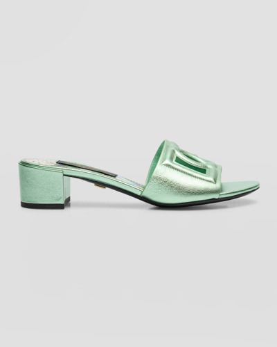 Shop Dolce & Gabbana Metallic Dg Block-heel Mule Sandals In Green
