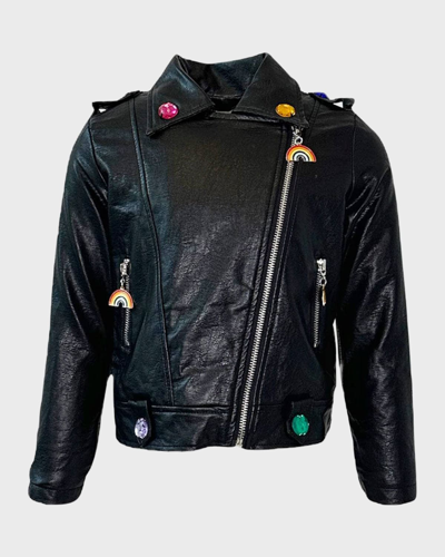 Shop Lola + The Boys Girl's Crystal Rain Leather Jacket In Black