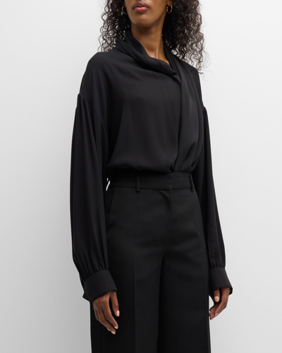Shop The Row Darnelle Silk Blouse With Neck Panel In Black