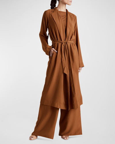 Shop Splendid X Kate Young Viscose-blend Wrap Coat In Walnut