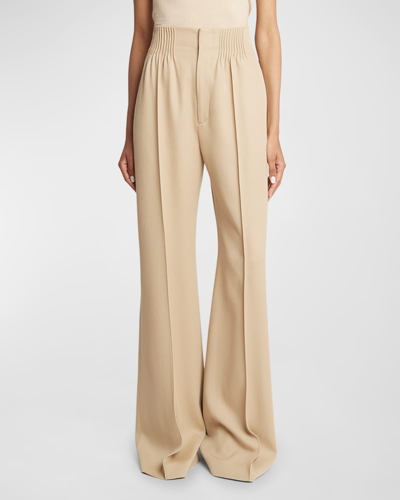 Shop Chloé Soft Wool Pleated Wide-leg Trousers In Pearl Beige