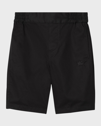 Shop Burberry Boy's Travard Cotton Twill Shorts In Black