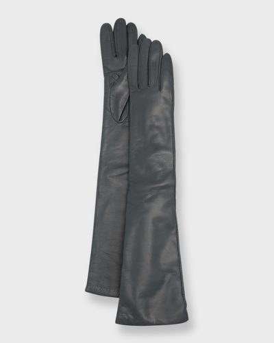 Shop Portolano Long Cashmere-lined Leather Gloves In Grey