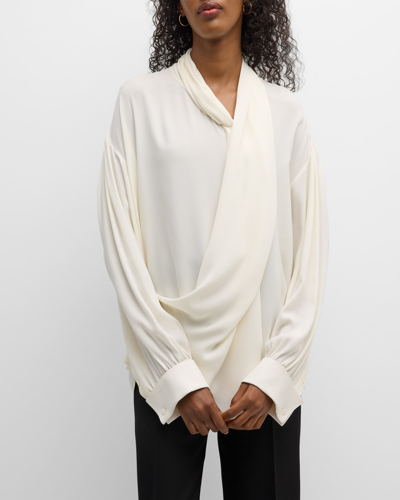 Shop The Row Darnelle Silk Blouse With Neck Panel In White