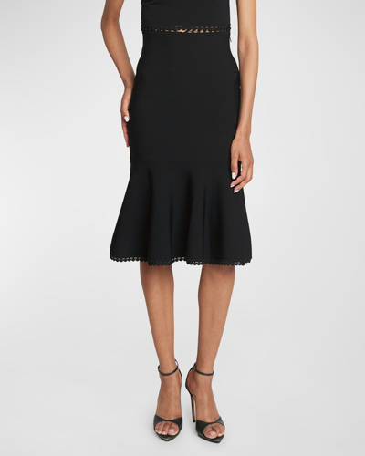 Shop Victoria Beckham Scallop Trim Flared Midi Skirt In Black