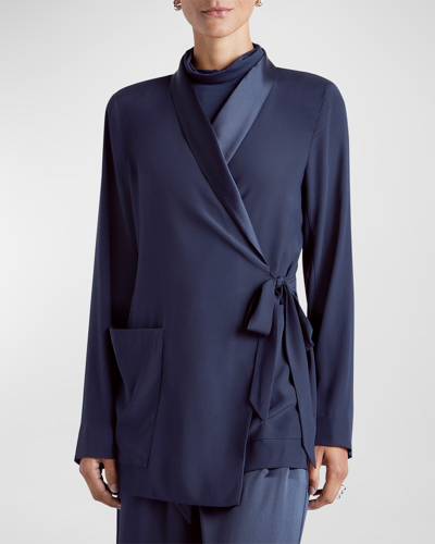 Shop Splendid X Kate Young Silk Wrap Blazer In Navy
