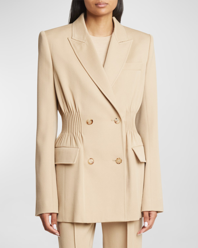 Shop Chloé Soft Wool Top Coat With Cinched Waist In Pearl Beige