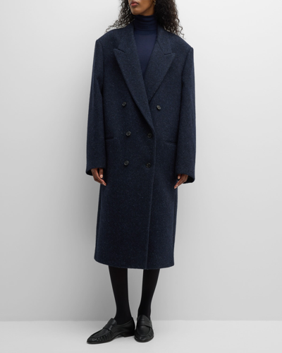 Shop The Row Dhani Long Double-breasted Wool Felted Coat In Black