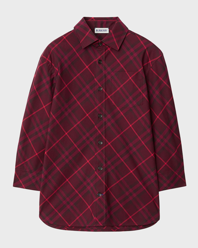 Shop Burberry Boy's Angelo Bias Check Button-front Shirt In Claret Ip Chk