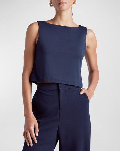 Shop Splendid X Kate Young Silk Modal Cropped Tank Top In Navy