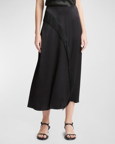 Shop Vince Fringe Draped Asymmetric Midi Skirt In Black