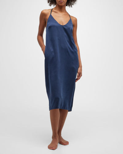 Shop Lunya Washable Silk Slip Dress In Deep Blue