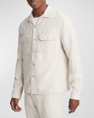 Shop Vince Men's Hemp Button-down Shirt In Pumice Rock