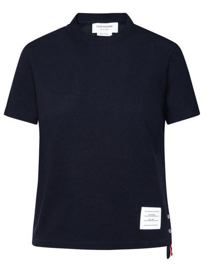 Shop Thom Browne 'relaxed' Navy Textured Cotton T-shirt