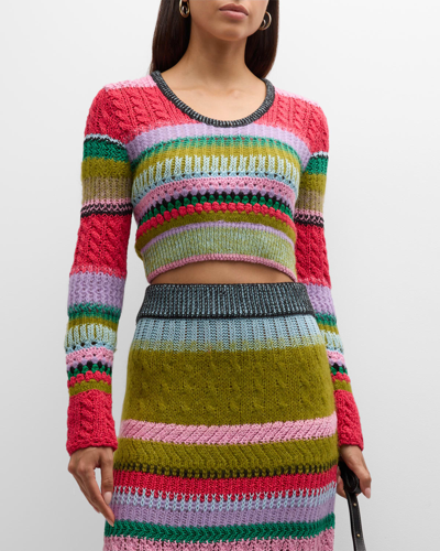 Shop Lingua Franca Ashby Cropped Scoop-neck Crochet Sweater In Taffy Multi