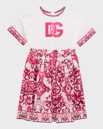 Shop Dolce & Gabbana Girl's Maiolica-print Combo Dress In Multi