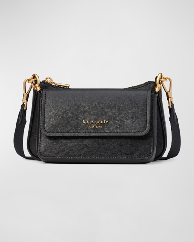 Shop Kate Spade Double Up Leather Crossbody Bag In Black