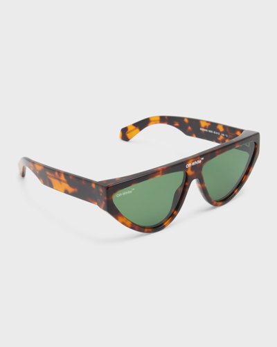 Shop Off-white Gustav Logo-bridge Acetate Cat-eye Sunglasses In Havana Green
