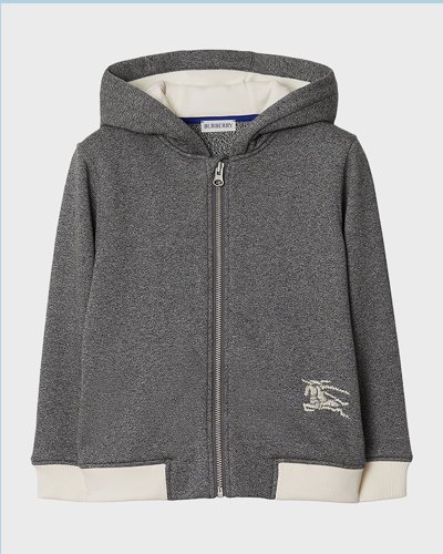 Shop Burberry Boy's Ekd Box-print Mèlange Hoodie In Charcoal Grey Mel