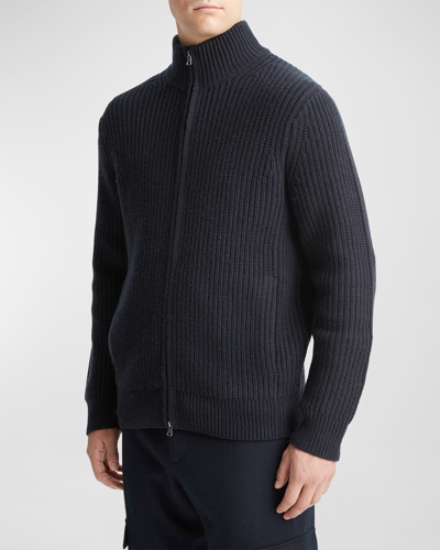 Shop Vince Men's Wool-cashmere Shaker Zip Sweater In Coastal