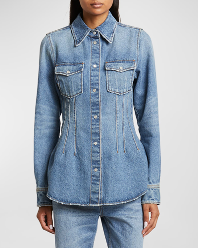 Shop Chloé Fitted Denim Top In Foggy Blue