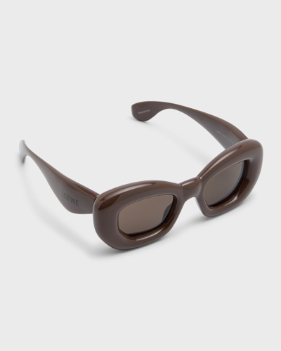 Shop Loewe Inflated Brown Acetate Butterfly Sunglasses In Sdbrn/brn