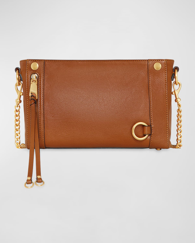 Shop Rebecca Minkoff Mab Mini Zip Leather Crossbody Bag In Caramello