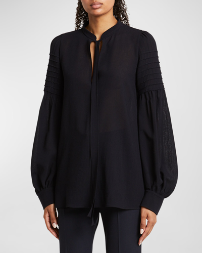 Shop Chloé Soft Wool Tie-neck Blouse In Ink Navy