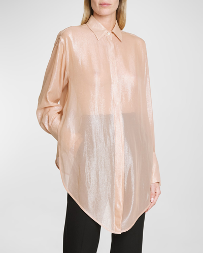 Shop Victoria Beckham Semi-sheer Button-front Blouse With Drop Hem In Rosewater