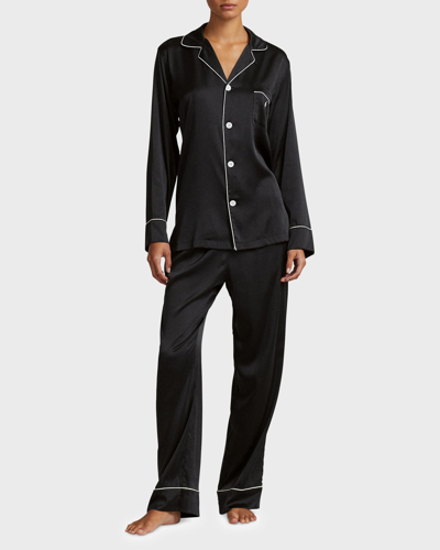 Shop Polo Ralph Lauren The Laurel Stretch Silk Pajama Set In Onyx