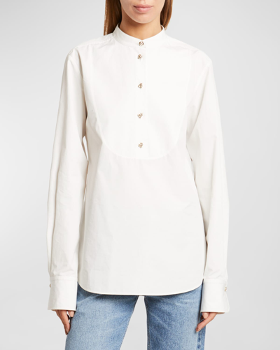 Shop Chloé Cotton Poplin Blouse With Crystal Buttons In Buttercream